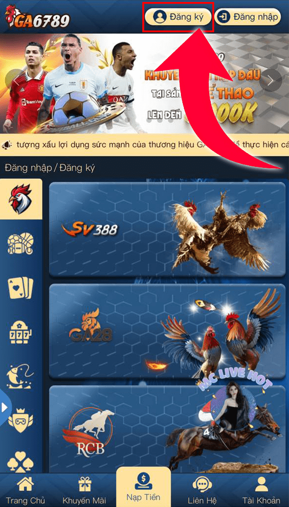 Bấm vào ô đăng ký Bấm vào ô đăng ký