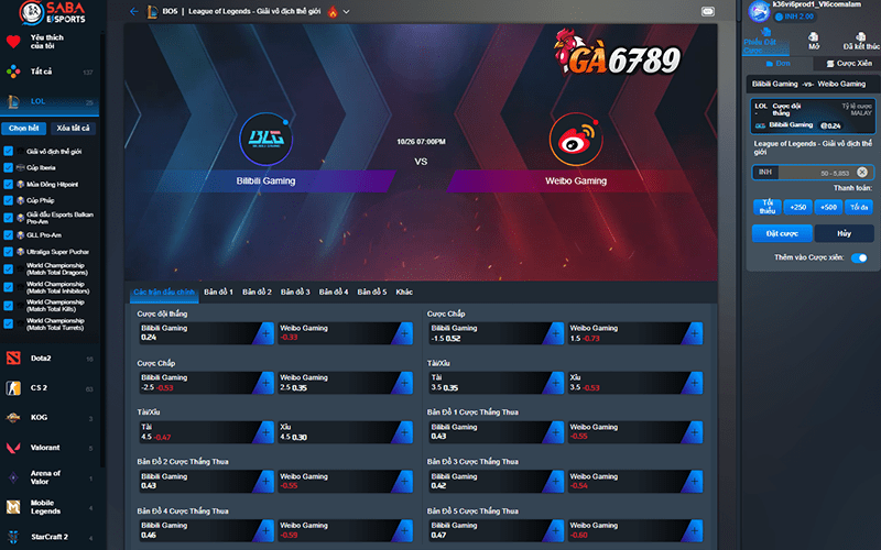 Các cửa đặt cược Esports tại GA6789 Các cửa đặt cược Esports tại GA6789
