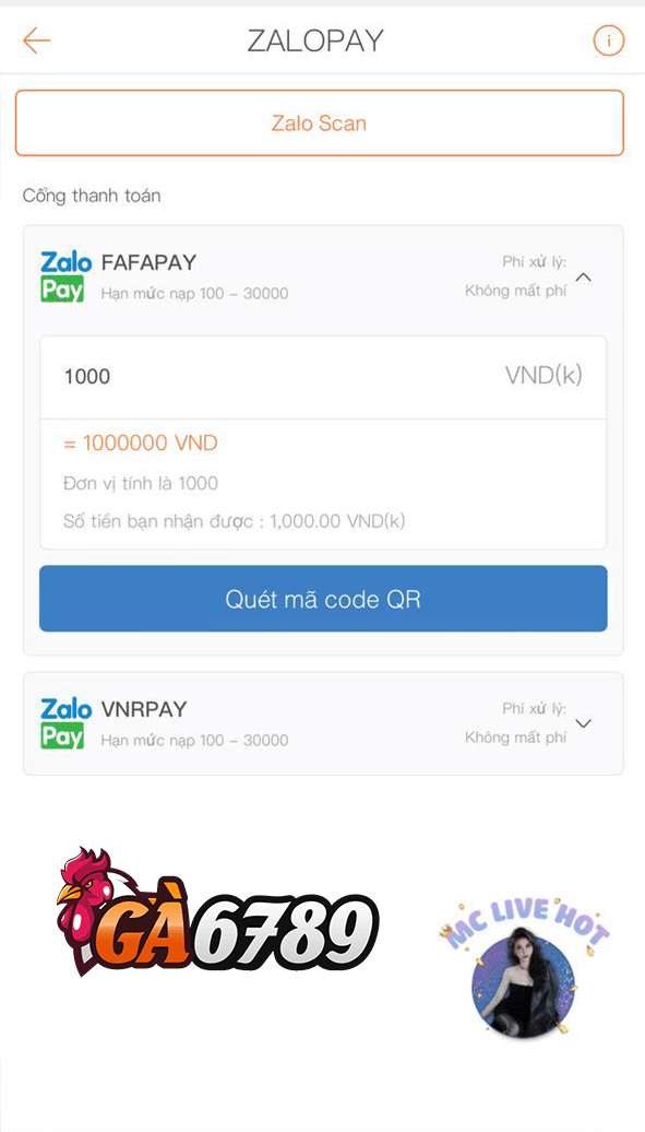Điền số tiền nạp Điền số tiền nạp